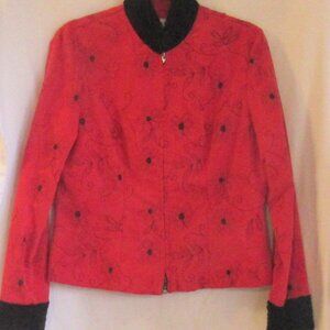 Joseph Ribkoff Trends Red and Black Blazer, Black Lambs Wood Cuffs, Size 10 E199